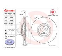 Disque de frein BREMBO 09D89713 avant, ventilé, à haute teneur en carbone, 1 pièce
