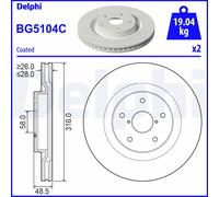 Disque de frein DELPHI BG5104C avant, ventilé, 2 pièce
