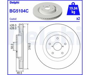 Disque de frein DELPHI BG5104C avant, ventilé, 2 pièce