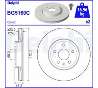Disque de frein DELPHI BG5160C avant, ventilé, 2 pièce