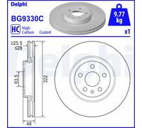 Disque de frein DELPHI BG9330C avant, ventilé, à haute teneur en carbone, 1 pièce