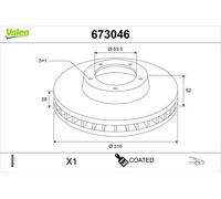 Disque de frein Essieu avant ventilé 673046 VALEO