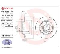Disque de frein BREMBO 8693511 arrière, plein, 1 pièce