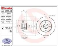 Disque de frein plein 08.D205.17 BREMBO pour PEUGEOT CITROËN OPEL