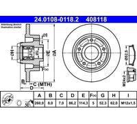 Disque de frein ATE 24.0108-0118.2 arrière, plein, 1 pièce