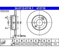 ATE Disque de frein 24.0112-0116.1 avant, plein, 1 pièce
