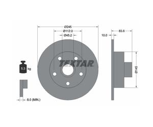 Disque de frein TEXTAR 92072100, arrière, voll, 1 pièce
