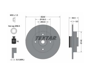 Disque de frein TEXTAR 92133303 arrière, plein, 1 pièce