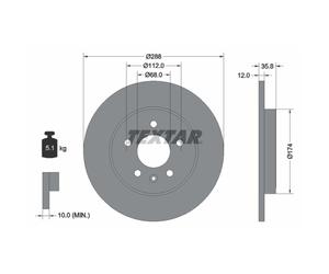 Disque de frein TEXTAR 92137003 arrière, plein, 1 pièce