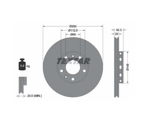 Disque de frein TEXTAR 92152203 arrière, ventilé, 1 pièce