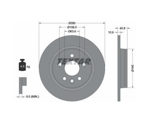 Disque de frein TEXTAR 92255603 arrière, plein, 1 pièce