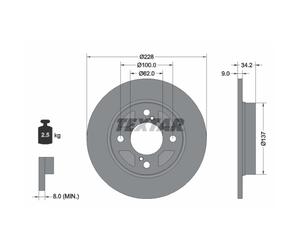 Disque de frein TEXTAR 92303603 arrière, plein, 1 pièce