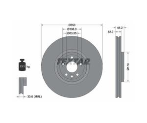 Disque de frein TEXTAR 92308205 avant, ventilé, à haute teneur en carbone, 1 pièce