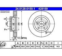 Disque de frein ATE 24.0128-0159.1 avant, ventilé, 1 pièce