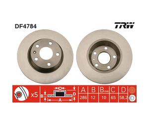 Disque de frein TRW DF4784 arrière, plein, 1 pièce