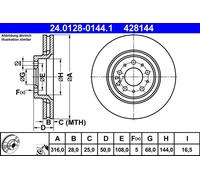 ATE Disque de frein 24.0128-0144.1 avant ventilé haute teneur en carbone 1 pièce