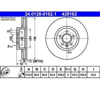 ATE Disque de frein avant 24.0128-0162.1 ventilé haute teneur en carbone 1 pièce