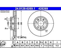 ATE Disque de frein avant 24.0128-0269.1 ventilé haute teneur en carbone 1 pièce