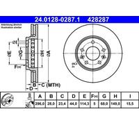 Disque de frein ATE 24.0128-0287.1 avant, ventilé, à haute teneur en carbone, 1 pièce