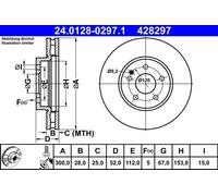 ATE Disque de frein 24.0128-0297.1 avant ventilé haute teneur en carbone 1 pièce