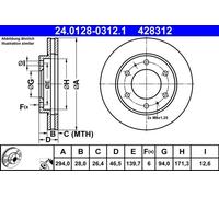 ATE Disque de frein 24.0128-0312.1 avant, ventilé — 1 pièce