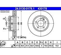 ATE Disque de frein 24.0130-0178.1 avant ventilé pour Land Rover Discovery IV (2009-2018) 1 pièce