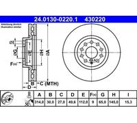 Disque de frein ATE 24.0130-0220.1 avant, ventilé, à haute teneur en carbone, 1 pièce