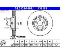 Disque de frein ATE 24.0132-0189.1 avant, ventilé, 1 pièce