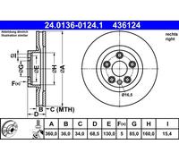 ATE Disque de frein 24.0136-0124.1 avant ventilé haute teneur en carbone 1 pièce