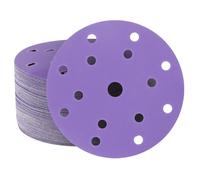 Disque de Ponçage 150 mm 50 Pièces Disques de Papier de Verre à Film Violet, Disques de Ponçage à Film 6 Pouces 15 Trous Papier de Verre Abrasif en Céramique Grain 40 Pour Voiture et Travail du Bois