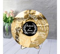 Disque d'or en vinyle vintage personnalisé, alternatif, rustique, rond, panneau d'or de mariage avec nom, date, spectacle de mariage, fête d'anniversaire, fiançailles