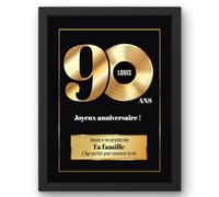 Disque d'Or mural 90 ans anniversaire façon vinyle - Cadeau personnalisé | Impression décorative façon disque d'or à offrir pour un anniversaire de 90 ans, avec votre texte et message personnalisés