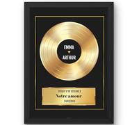 Disque d'Or mural prénoms date trophée façon vinyle - Cadeau personnalisé | Impression décorative façon disque d'or à offrir, personnalisée avec vos textes, votre message et la date de votre choix