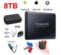 Disque Dur Externe Mini SSD Portable 8TB 8To Stockage Noir avec OTG + Étui Housse Sac de Protection
