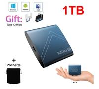 Disque Dur Externe Portable SSD HDD 1TB 1To Bleu avec OTG Type-C Micro Mini Taille + Pochette Sac de Stockage en Tissu