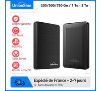 Disque dur externe portable UnionSine 250 Go - 2 To, compatible PS4/PS5/Xbox/PC/Mac. Parfait pour TV, photos, jeux. 100 Mo/s. Une solution de stockage économique. BLACK
