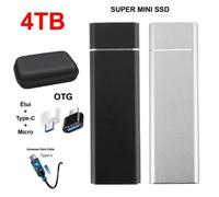 Disque Dur Externe SSD Portable 4TB 4To Argent avec OTG + Étui Housse Sac de Protection HDD pour PC Ordinateur Téléphone Mobile