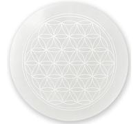 Disque Fleur de Vie en Sélénite & Carte Dorée Fleur de Vie pour Recharger les Pierres et Cristaux, Idéal pour Méditation, Reiki, Chakras, Décoration, Cadeau Spirituel (10cm)