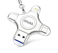 Disque Lightning iDiskk 128GB MFi 4 en 1 pour iPhone/iPad Pro/Mac/PC, Lecteur Photo Clé USB pour Périphériques iOS/USB-C et Téléphones Android