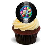 Disque MICROSILLON Joyeux Anniversaire Ballons - 12 Decoration Comestible pour Gâteau - Vinyl Happy Birthday Balloons - 12 Edible Stand Up Premium Wafer Cake Toppers