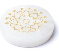 Disque minéral gravé en cristal de roche Lotus -- ±5cm