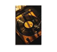 Disque vinyle doré sur plateau tournant en bois, décoration rétro élégante pour la maison et le salon - Décoration murale artistique moderne à suspendre - 50 x 75 cm