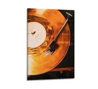 Disque vinyle doré sur platine - Décoration murale glamour rétro pour la maison et le salon - Décoration murale artistique moderne à suspendre - 50 x 75 cm