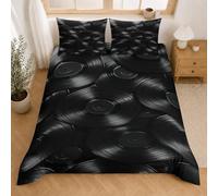 Disque Vinyle Noir Parure de Lit 280x240, Housse de Couette Musique | Disque Vinyle Rétro Housse de Couette en Microfibre Réversible Douce avec Fermeture Éclair, 2 Taies d'oreiller 65x65, D1t253U