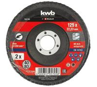 kwb by Einhell Kit de 2 disques à lamelles pour meuleuses d’angle (Ø 125 x 22,23 mm, Cut-Fix, disques abrasifs à lamelles pour métal et acier)