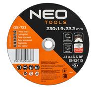 Disques à tronçonner - NEO TOOLS - 230 x 1,9 x 22,2 mm - Acier - INOX - Boîte de 25 pièces