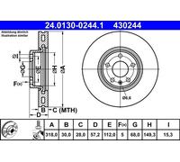 Disque de frein ATE 24.0130-0244.1 avant, ventilé, à haute teneur en carbone, 1 pièce