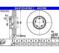 Disque de frein ATE 24.0133-0102.1 avant, ventilé, à haute teneur en carbone, 1 pièce