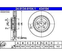 Disque de frein ATE 24.0134-0104.1 avant, ventilé, 1 Stück