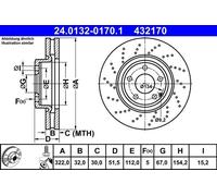 Disque de frein ATE 24.0132-0170.1 avant, ventilé, à haute teneur en carbone, 1 pièce